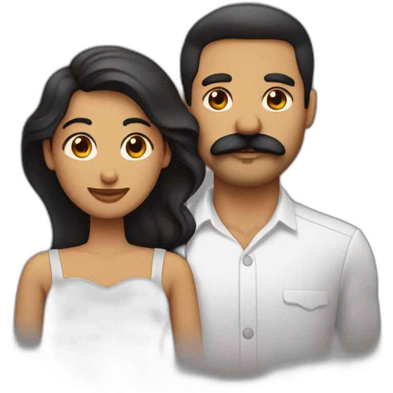 Hombre blanco con pelo rapado y bigote y barba mediana bien marcada , abrazando a su Esposa mujer negra con pelo muy liso  emoji