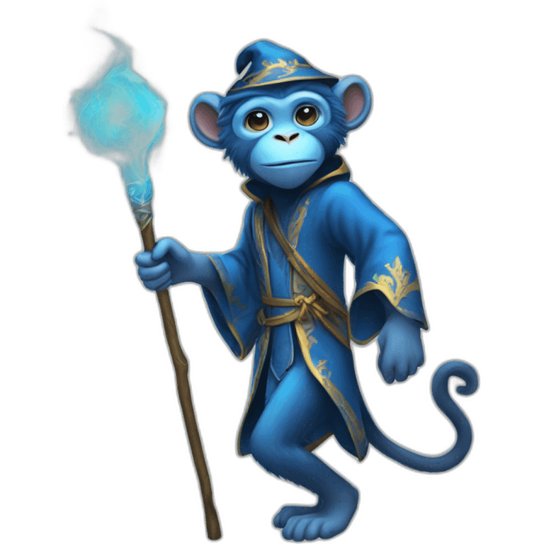  Blue Monkey wizard  with wand and walkingstick emoji