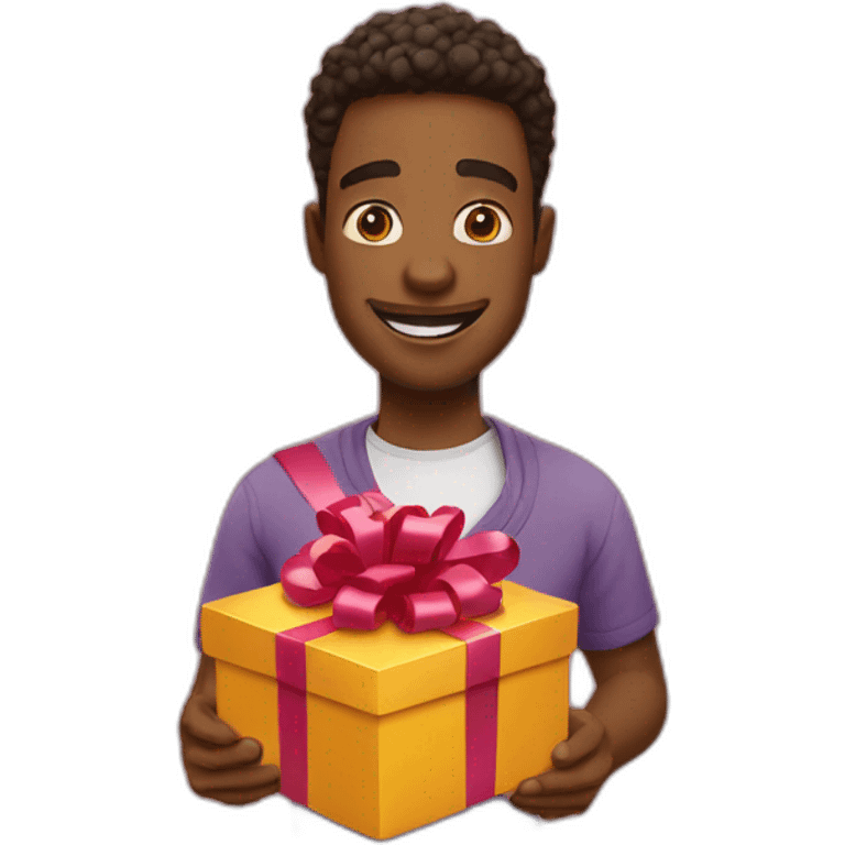 guy opening gift love emoji