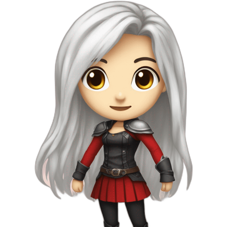 rpg-girl-with-long-straight white-hair-and-red-skirt and black tights like chibi emoji