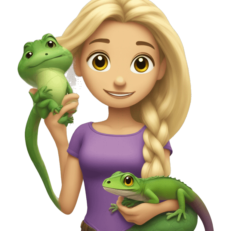 rapunzel with her pet lizard pascal emoji