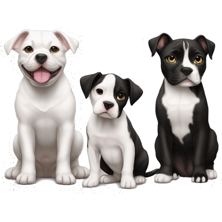 Black and white English staffordshire puppy full body and black cat and tabby cat emoji