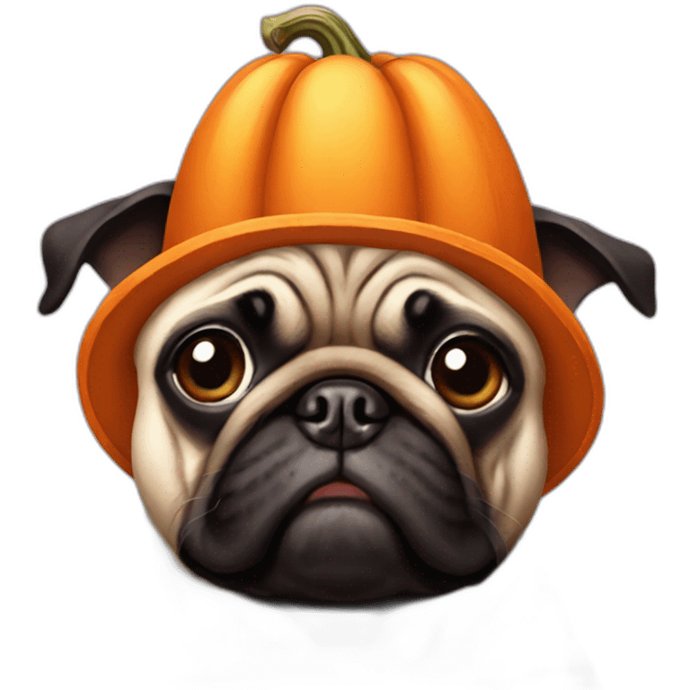 pug wearing pumpkin hat emoji