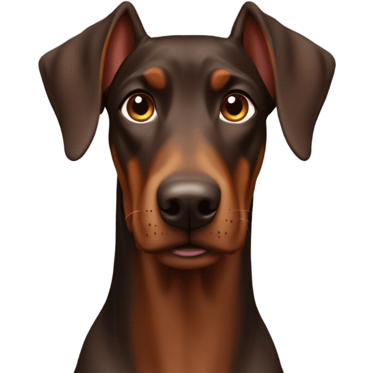 Brown Doberman without cropped ears looking forward and happy  emoji