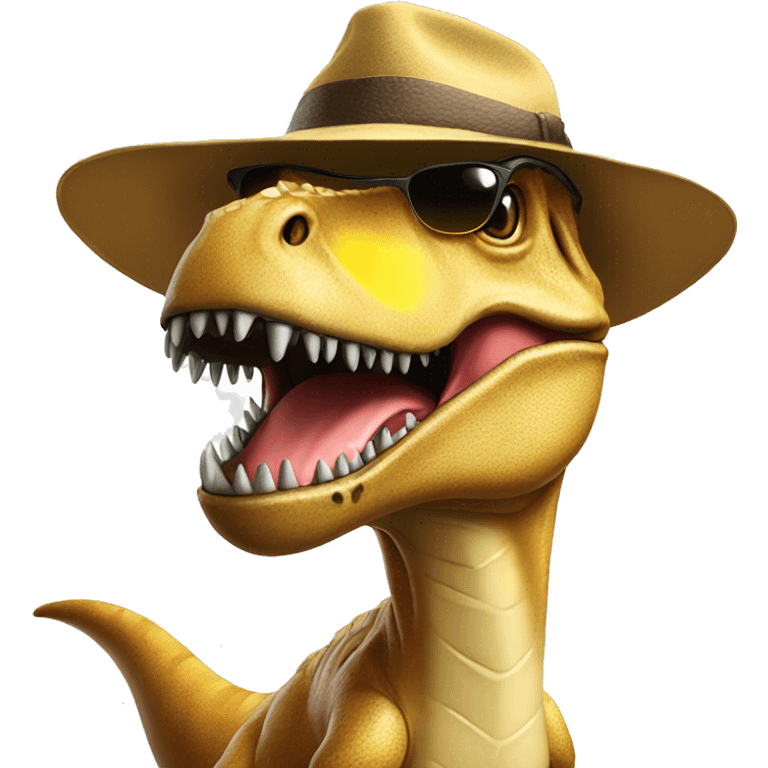 A T-Rex with a banana hat and sunglasses emoji