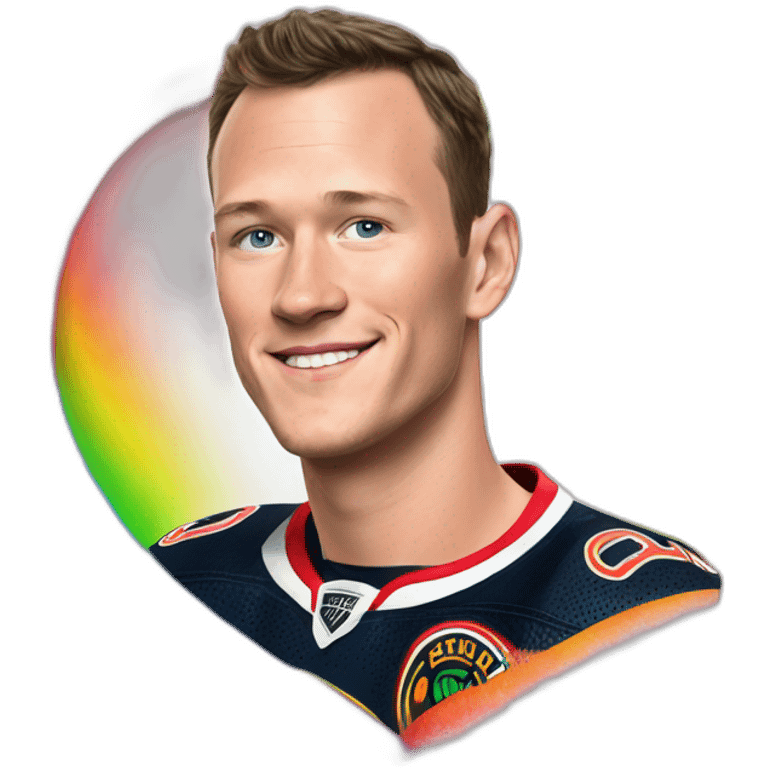 Jonathan Toews inside a rainbow heart emoji