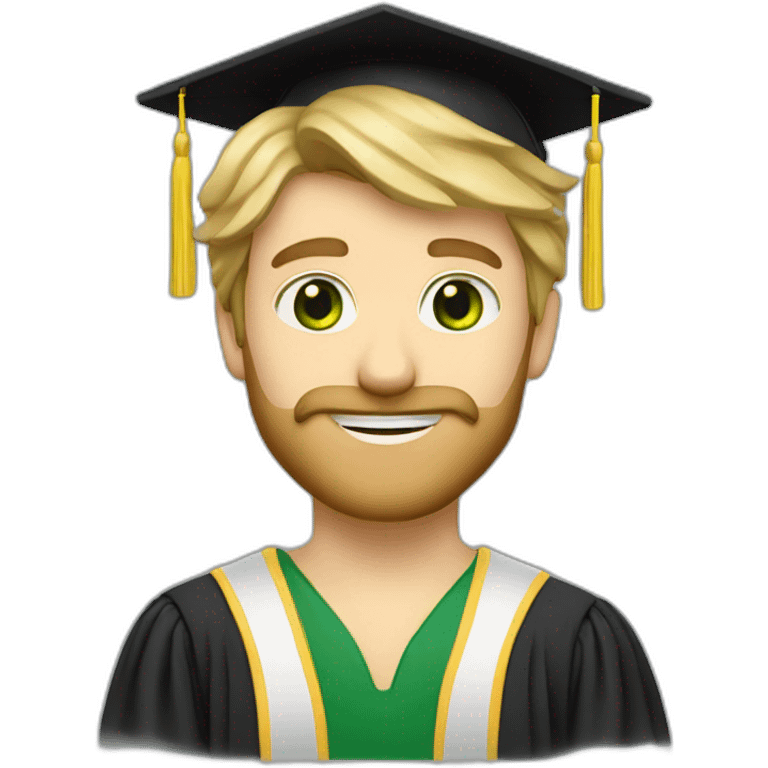 one blonde, bearded, green-eyed, male teacher wearing a graduation hat emoji