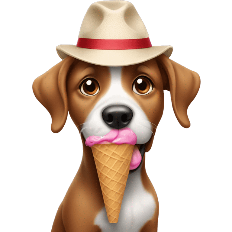 Dog with hat licking ice cream emoji