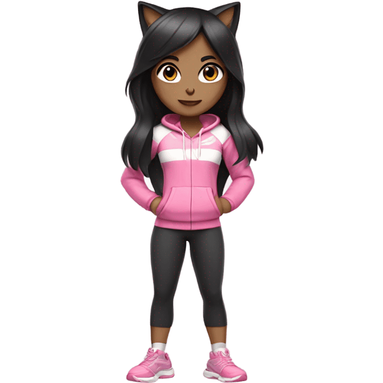 Yoga catgirl black hair  white skin full body pink sport  emoji