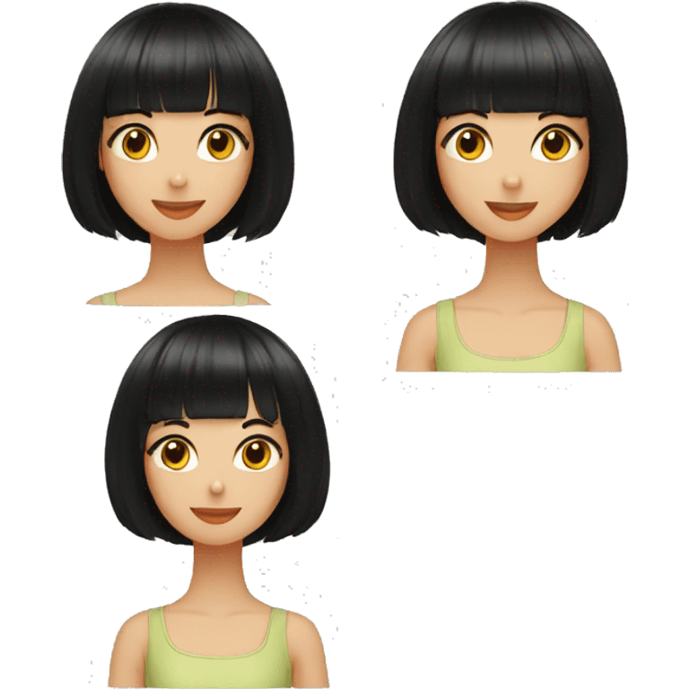 young girl, black bob haircut with bangs, fair skin emoji