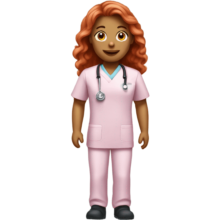  Long Red hair nurse in pink scrubs  emoji