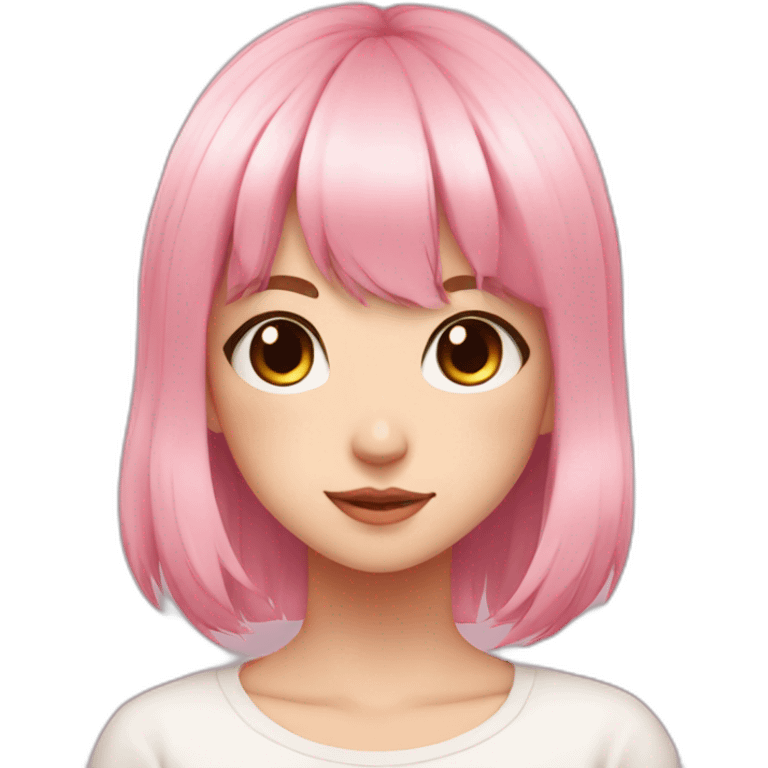 Cute anime girl with pink hair wearing and with light makeup and short hair and bangs emoji