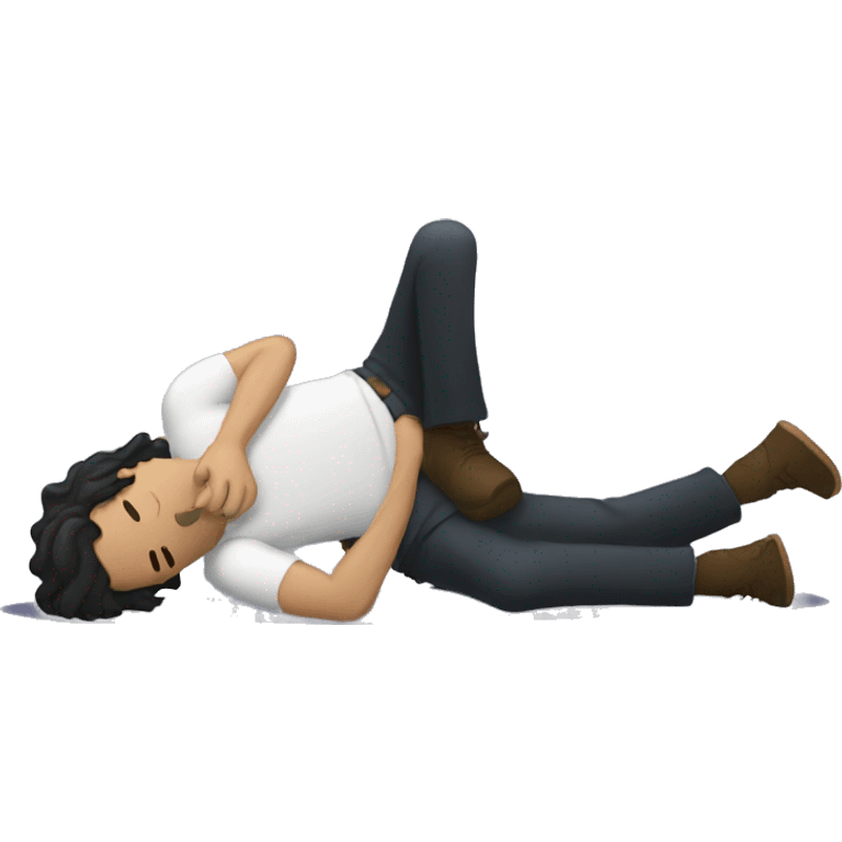 Black long haired white man lying prone unconscious on the ground emoji