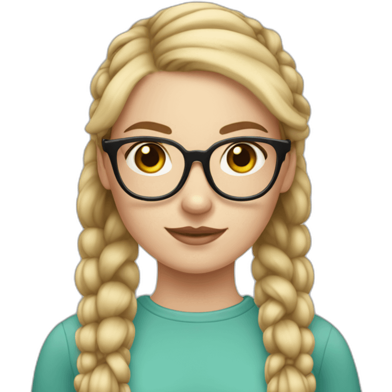 white girl with blonde pigtail braids and large dark rimmed glasses emoji