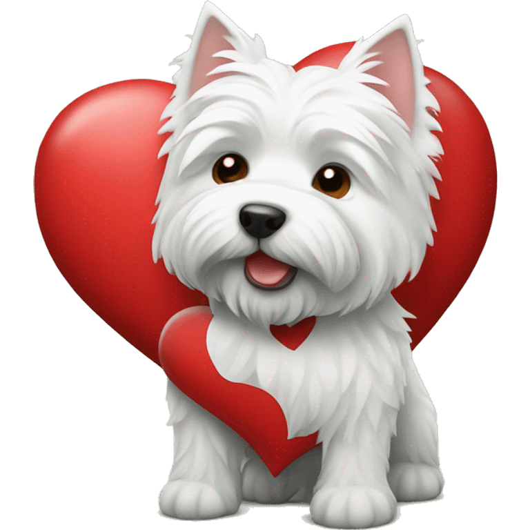 White highland terrier holding a heart emoji