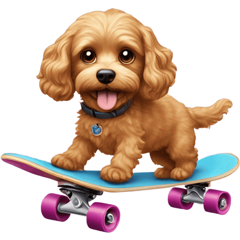 Cavapoo dog riding a skateboard emoji