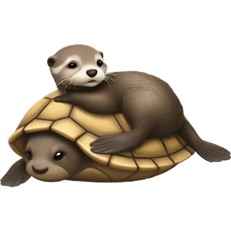 Baby otter sleeping on a sea turtle emoji