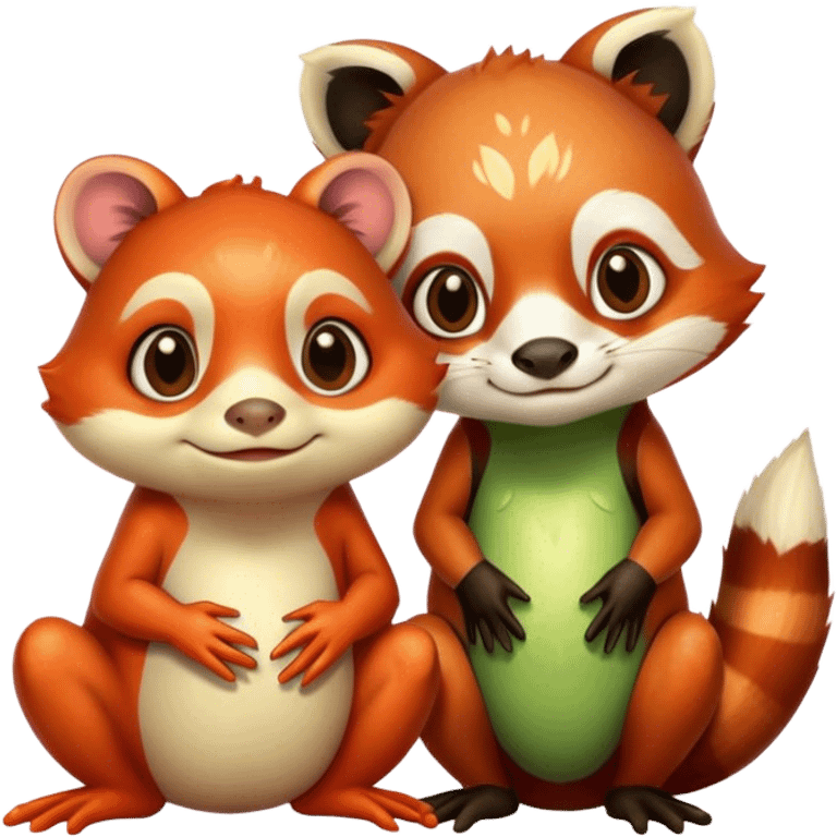 Frog and red panda friends emoji