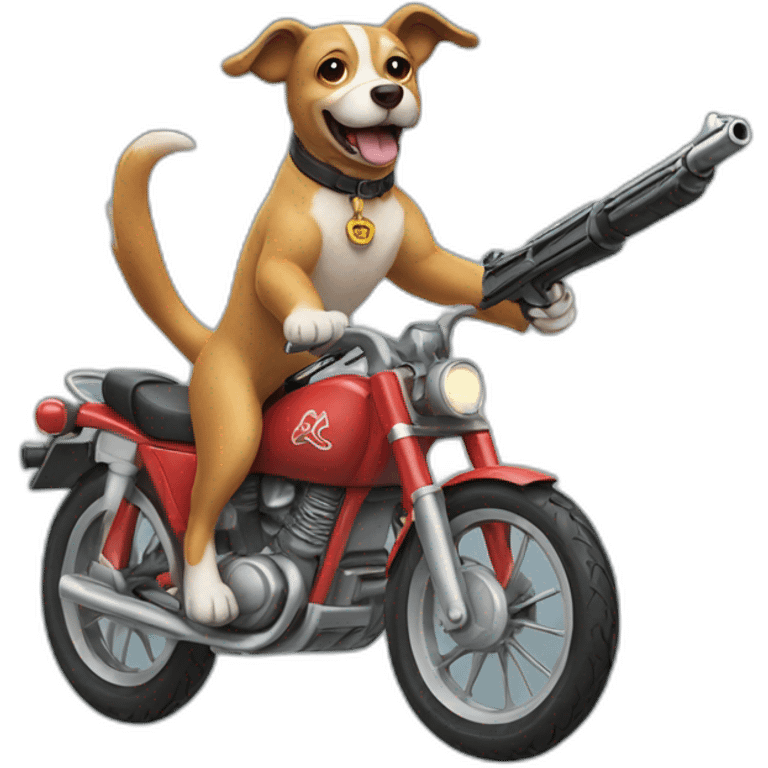 dog riding a bike with a gun emoji