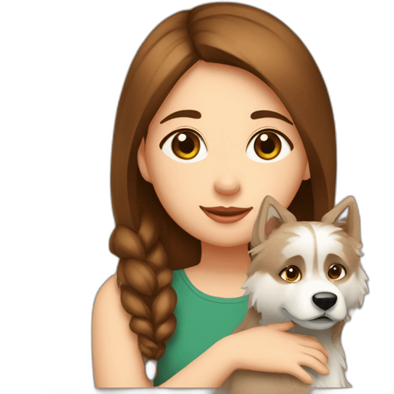 Girl green eyes brown hair hug Dog Siberian laika emoji