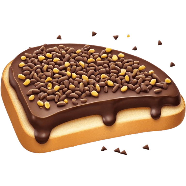 Hagelslag Cinematic Realistic Hagelslag Treat Emoji, depicted as crunchy chocolate sprinkles scattered on a slice of buttered bread, rendered with vivid textures and playful, inviting lighting. emoji