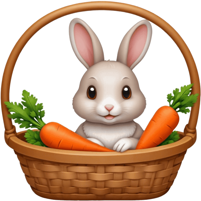 a rabbit in a basket holding a carrot, then add an orange outline surrounding the emoji similar to the DuckDuckGo logo emoji