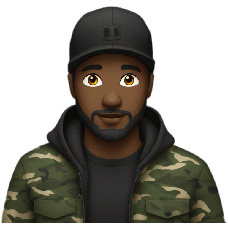 black man in camo hat with beard and in a black hoodie emoji