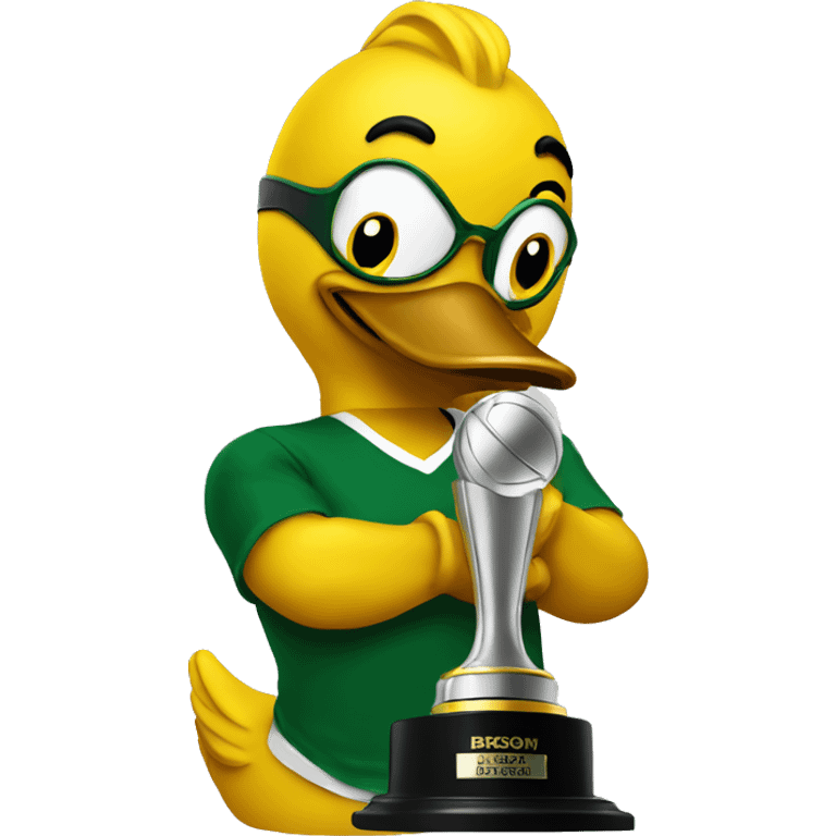 Oregon duck caressing a trophy emoji