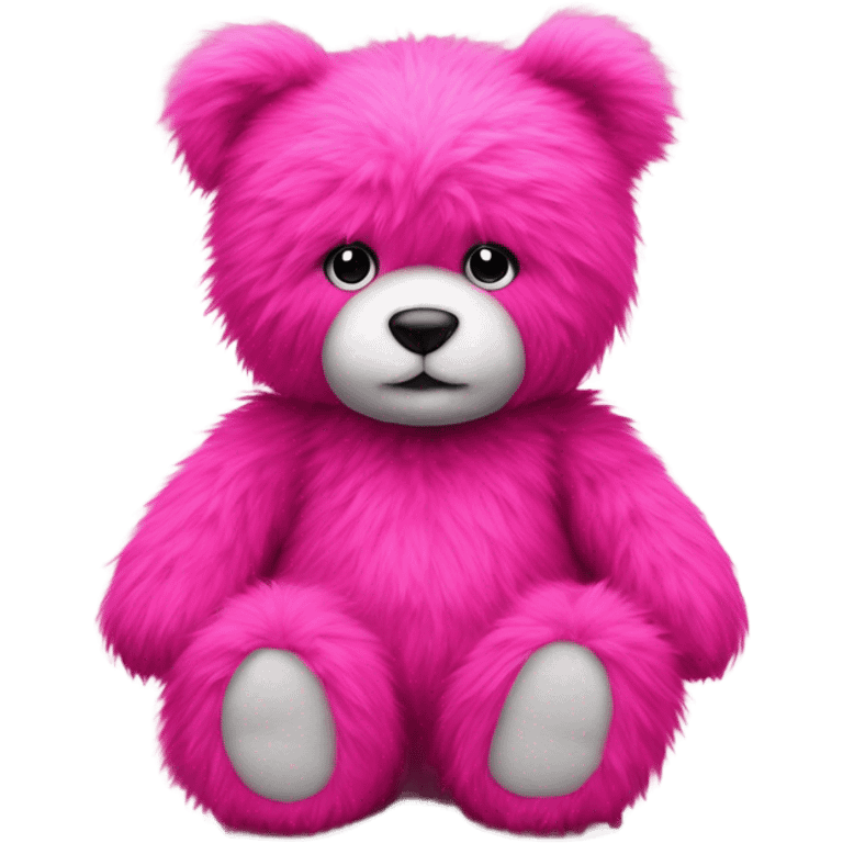 Realistic isolated big full length stuffed Teddy Bear made of long fluffy hot pink hair sitting up. emoji