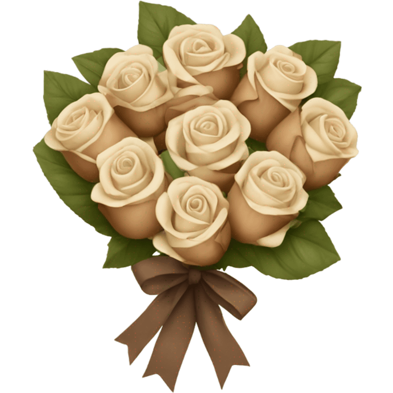 Beige and Brown roses Bouquet with white bow emoji