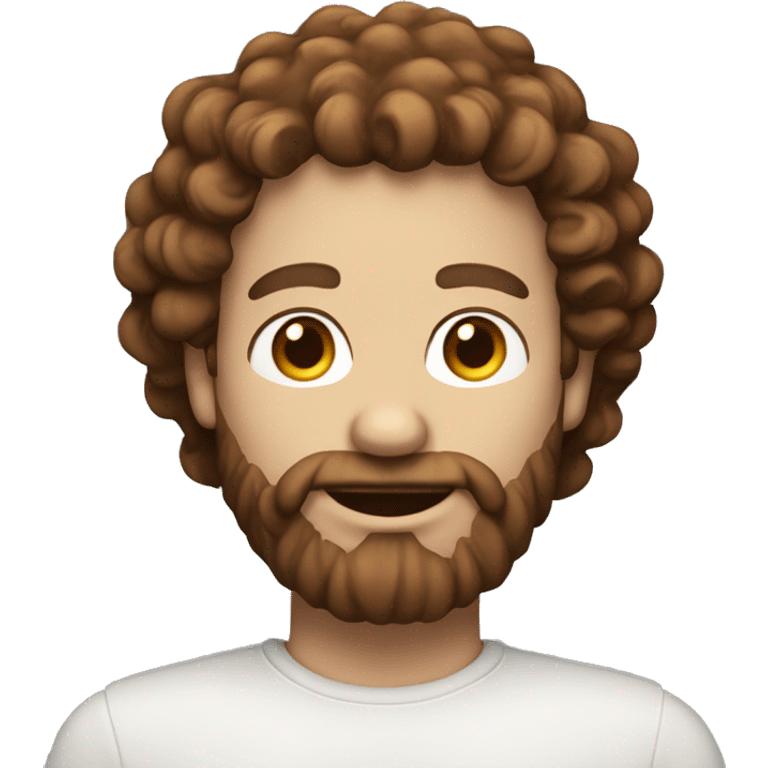 Emoji man with a beard and chestnut-colored curls and light white skin emoji