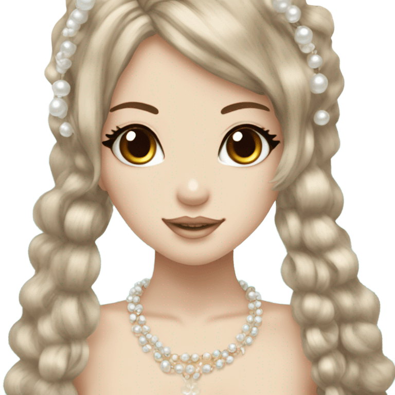 mermaid hime gyaru girl, brown hair, pearles emoji