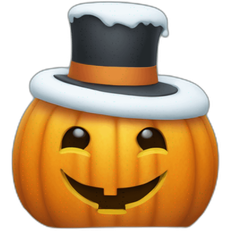 Fat cubic snowman with a pumpkin on the head emoji