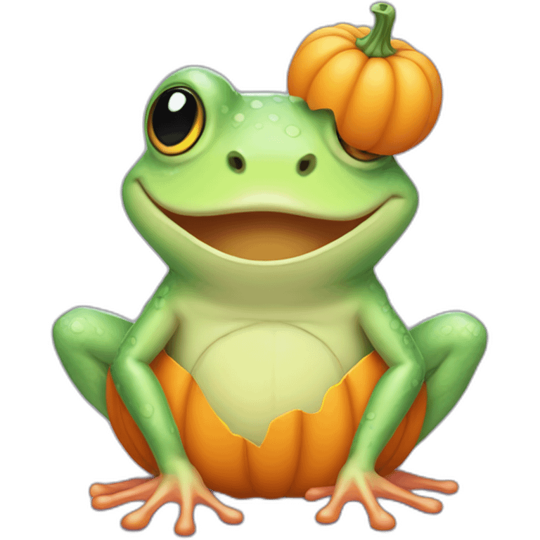 chibi frog dressed like pumpkin in pastel colors emoji