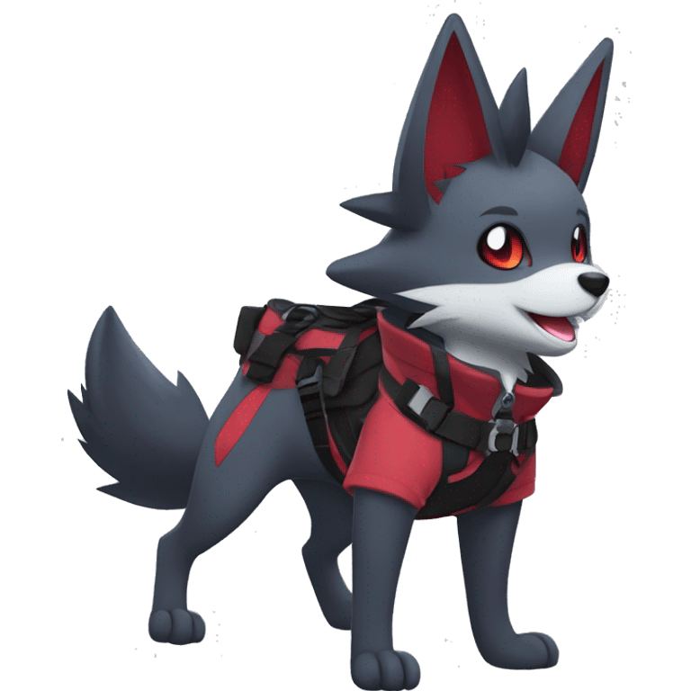 Kawaii Cool Edgy Zorua-Zangoose-Zoroark-Mightyena with a collar and harness full body emoji