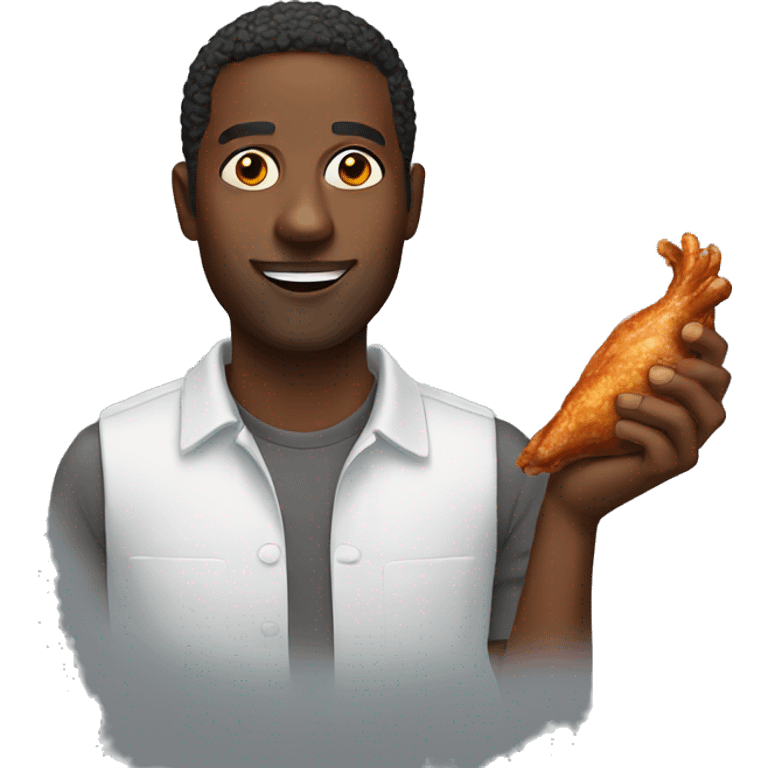 black man holding chicken wing emoji