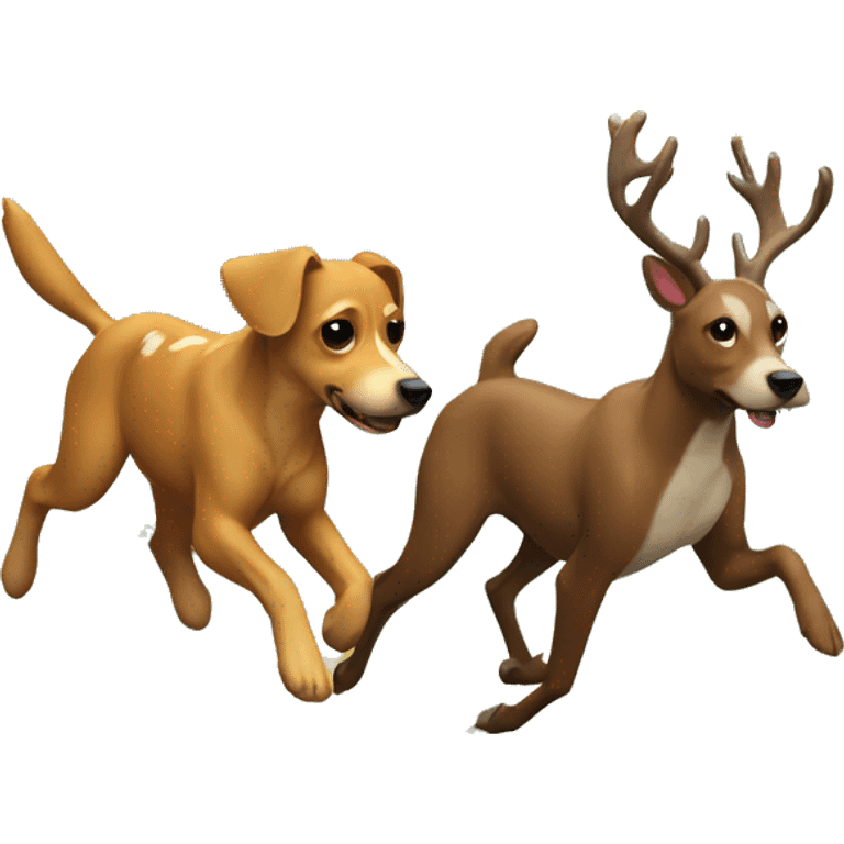 Dogs running a deer in the woods emoji