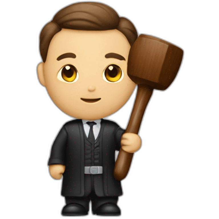 male judge holding a small woodden hammer emoji