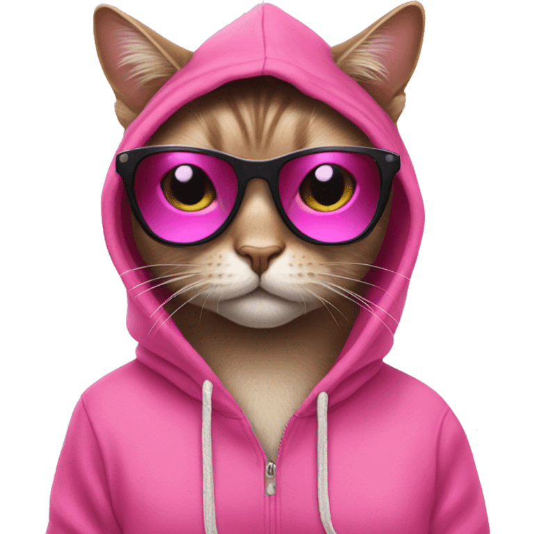 Cat wearing a pink hoodie with sunglasses and pink nails emoji