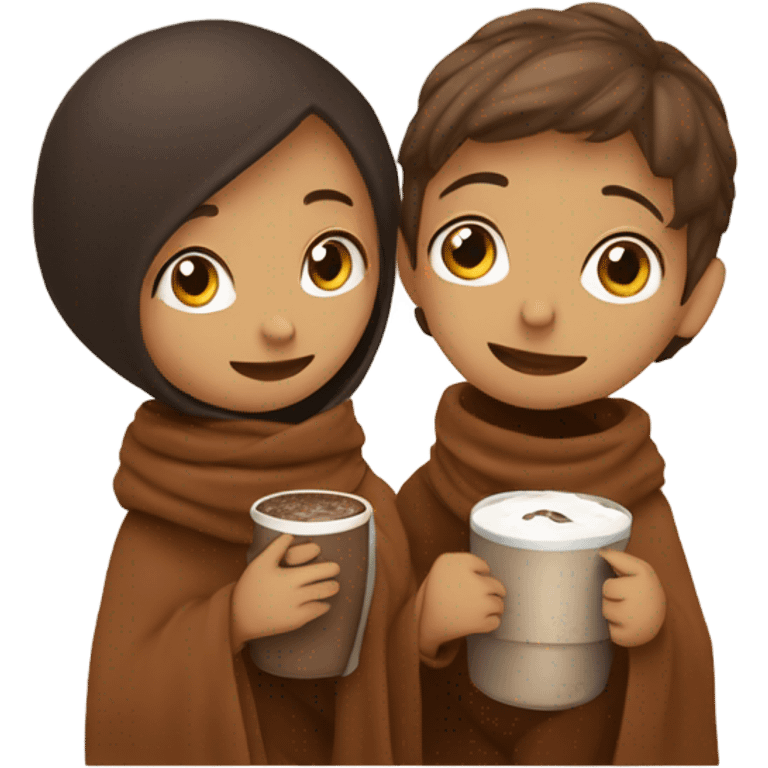 Girl and boy drinking hot chocolate under blanket emoji