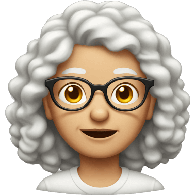 White Grandma emoji, wearing cat-eye shaped rim glasses and red wavy hair emoji