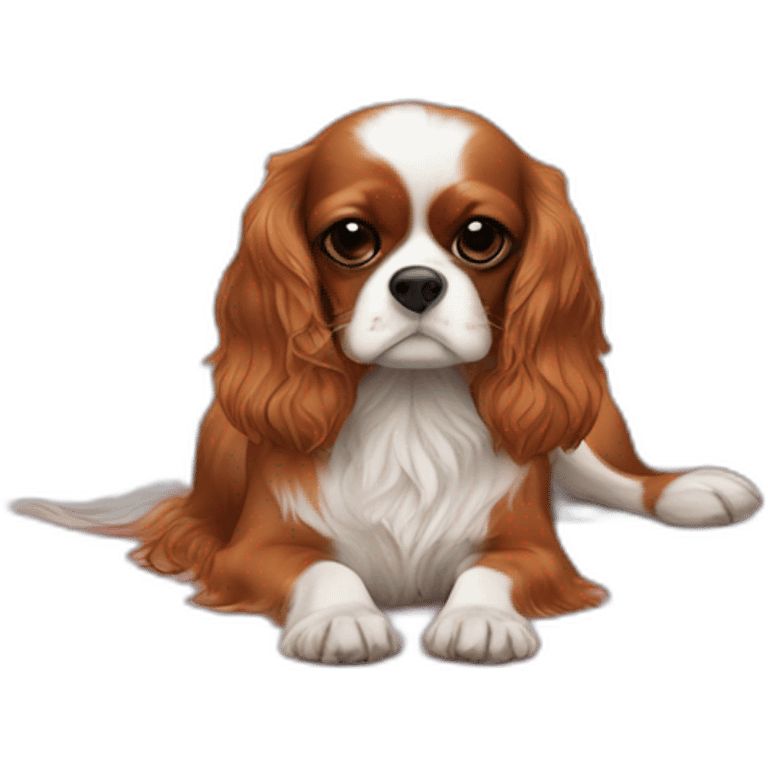 Small cavalier King Charles spaniel resting on a large pink cushion emoji