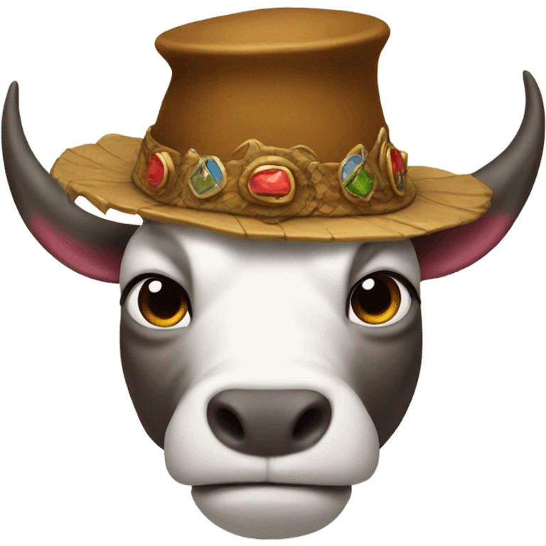 A dragon wearing a hat with a picture of a buffalo on it emoji