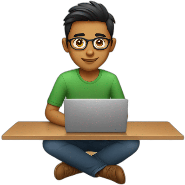 a 23 year old Indian graphic designer sitting in front of a laptop. emoji