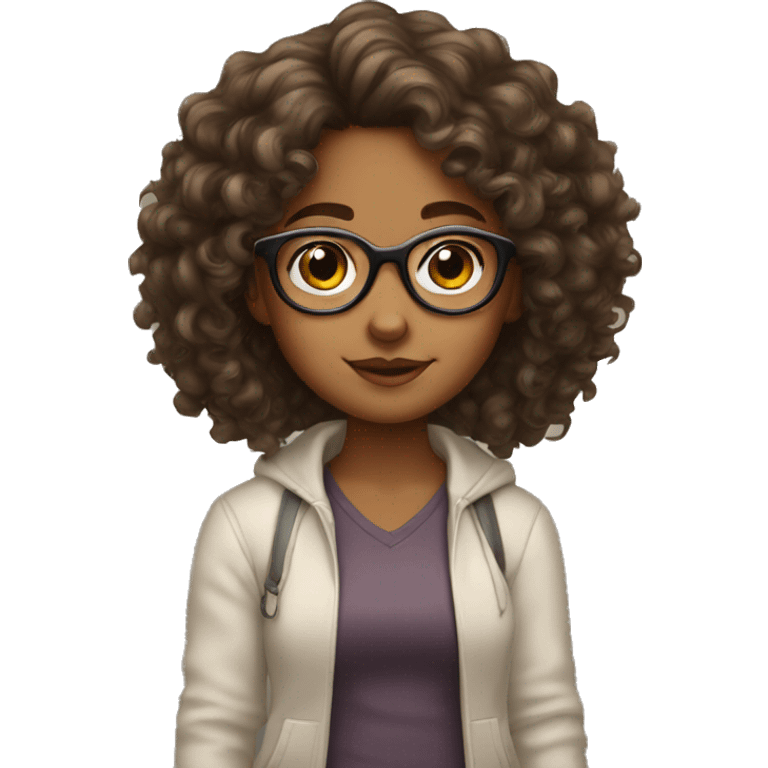 Cute brown girl with curly hair and glasses emoji