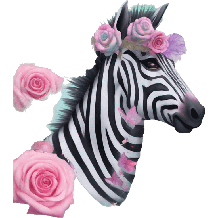 Zebra sparkling nebula unicorn skeleton scars scarred broken cracked Pegasus collage roses flowers palm trees tropical  emoji