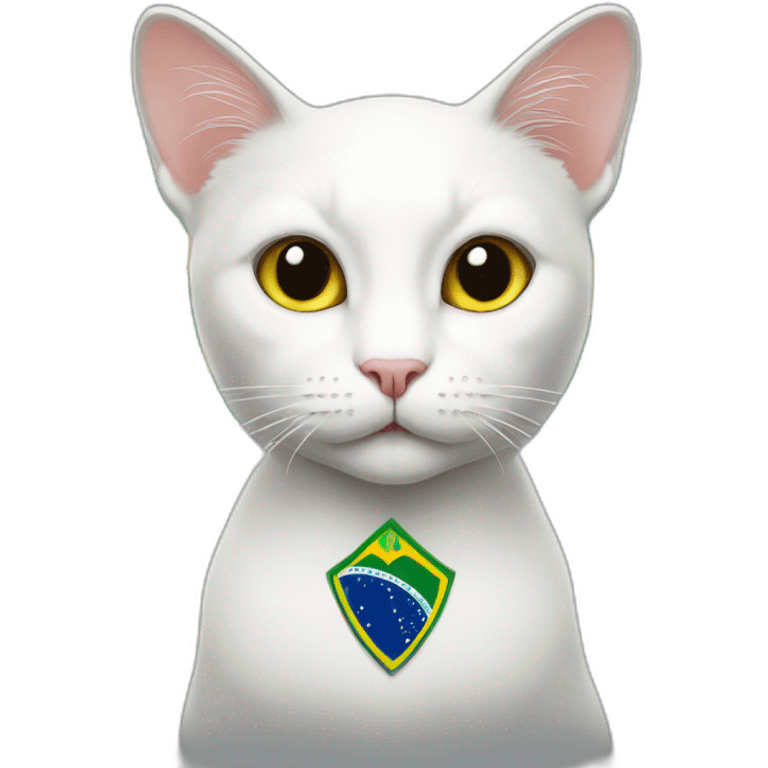 white cat with a Brazilian flag behind emoji