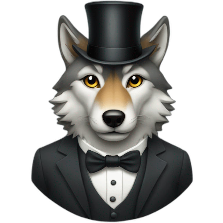 a wolf wearing a suit and a top hat with a monocle emoji