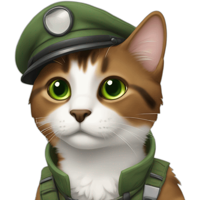 dusty brown brown calico cat without any white markings and with green eyes dressed as a pilot emoji