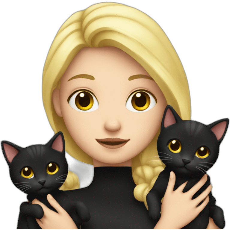 Blond girl with black cat on hands emoji